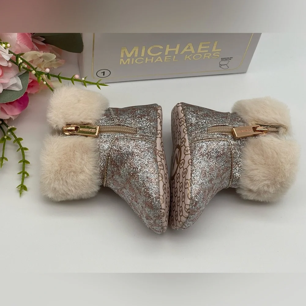 Michael Kors Girls' Glitter Logo Print Boot Crib Shoes